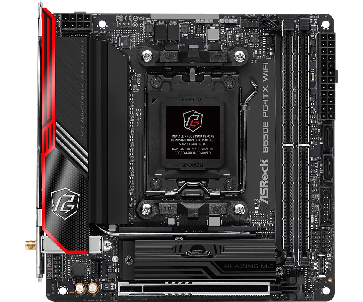 Placa de baza B650E PG-ITX WiFi mini ITX Socket AM5 AMD B650 "90-MXBJE0-A0UAYZ" — miniatură