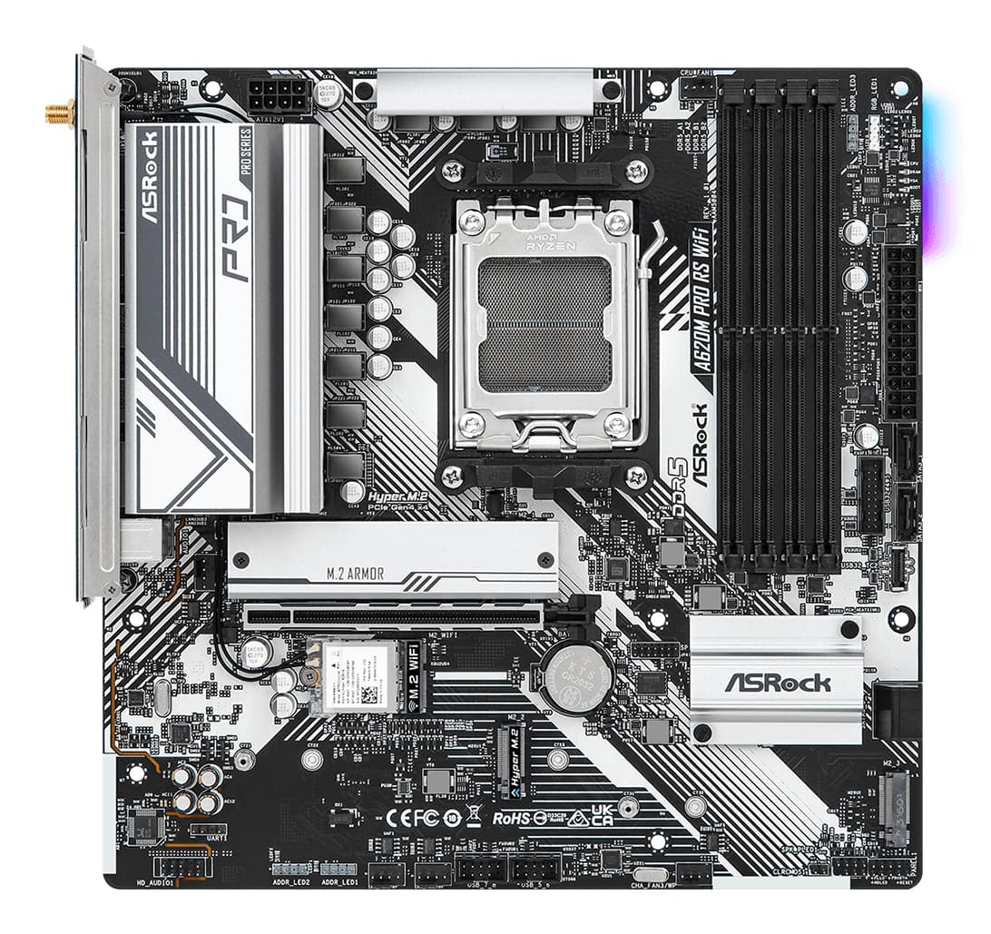 Placa de baza A620M Pro RS WiFi AM5 mATX "90-MXBLX0-A0UAYZ" — miniatură