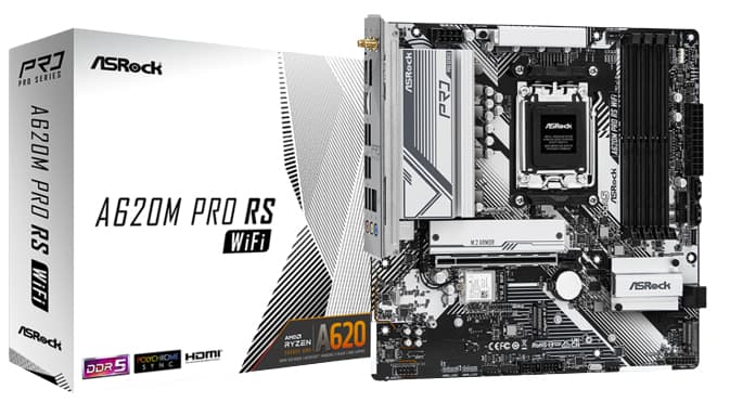 Placa de baza A620M Pro RS WiFi AM5 mATX "90-MXBLX0-A0UAYZ" — miniatură