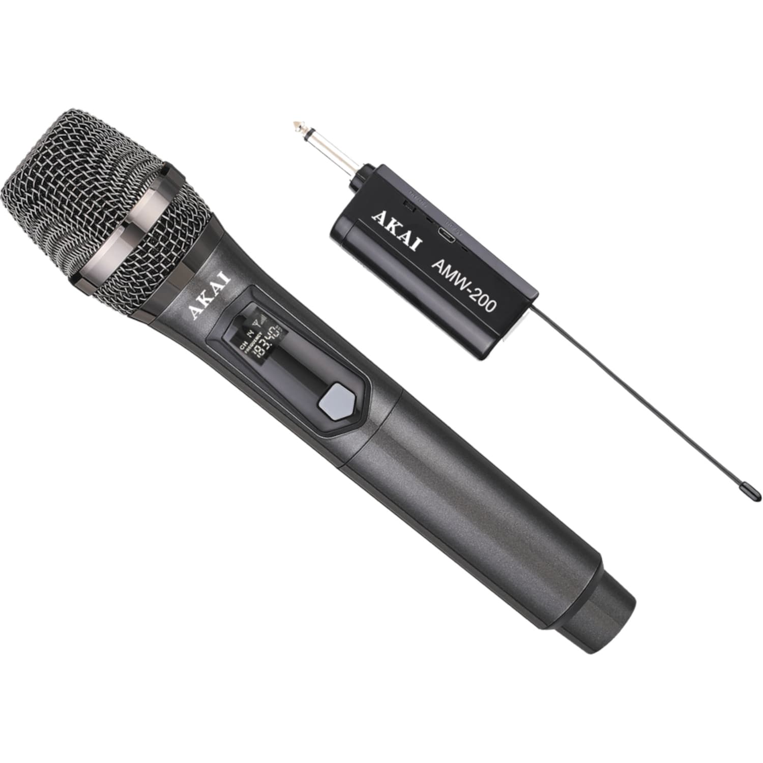 Microfon wireless Akai, tip cardioid cu transmisie audio digitala, 10mW, cod de identificare digital de 16 biti tehnologie pilot, negru, "AMW-200"