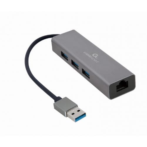 ADAPTOR RETEA GEMBIRD, extern, USB 3.0, port RJ-45, 1000 Mbps, cu HUB 3 x 3.0 USB-A, silver, "A-AMU3-LAN-01"