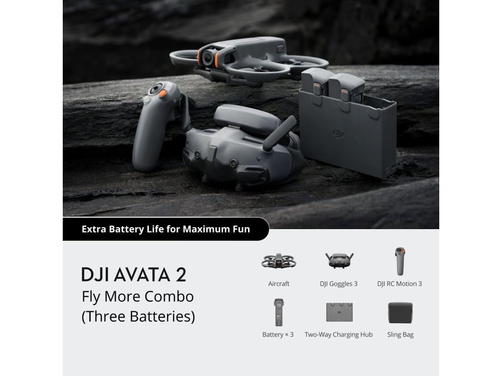 Kit Drona DJI Avata 2 FMC, 4K60, 12MP, 3xbateriiGimbal o axa, 64.8km/h, 377gr "CP.FP.00000151.01" — miniatură
