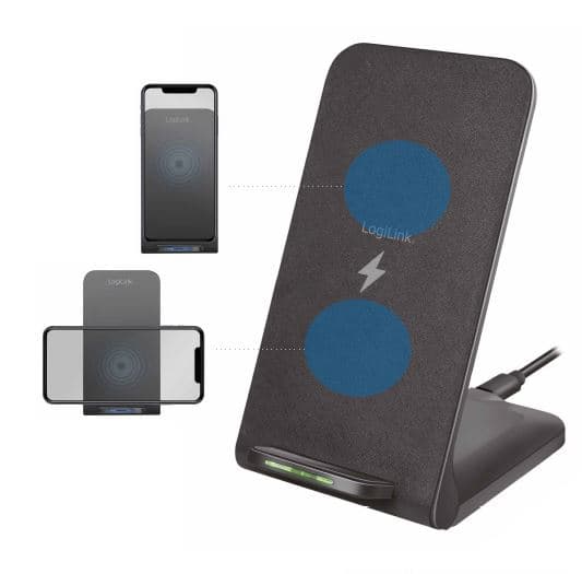 ALIMENTATOR wireless LOGILINK, compatibil cu tel. certificate Qi, max. 15W, 1 x USB-C (5V/3A), suport pt. telefon, black, "PA0315" — miniatură