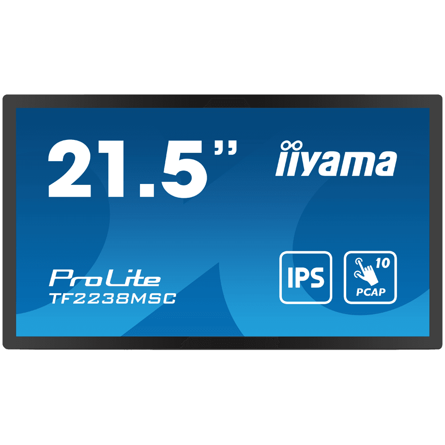 IIYAMA 21,5" Bonded PCAP Bezel Free 10P Touch with Anti-Fingerprint coating, 1920x1080, IPS panel, DP, HDMI, 525cd/m2 (with touch), Palm Rejection "TF2238MSC-B1"