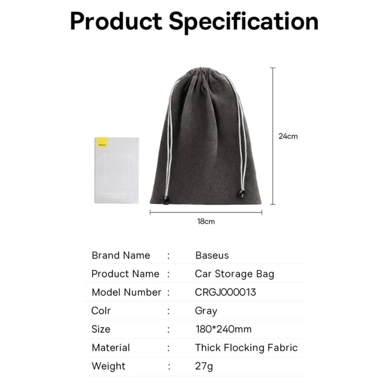 ORGANIZATOR auto tip saculet Baseus, stofa, 180 x 240mm, gri "CRGJ000013" - 6932172620790 — miniatură