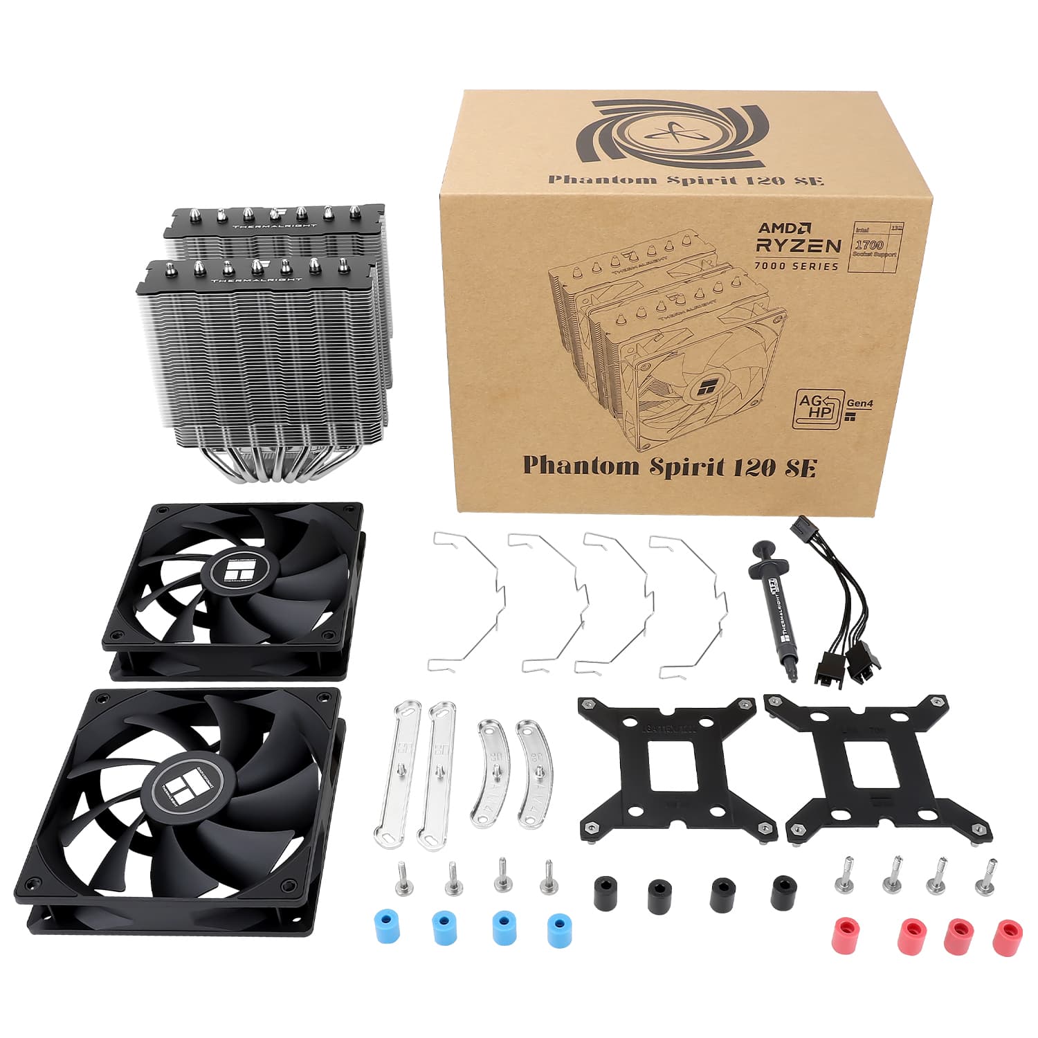 COOLER Thermalright "Phantom Spirit 120 SE" skt. Intel si AMD, racire cu aer, dual tower, vent. 2x120mm, 1500 rpm, 7 heatpipe, inaltime 154mm, fara LED, negru, argintiu,"Phantom Spirit 120 SE" — miniatură
