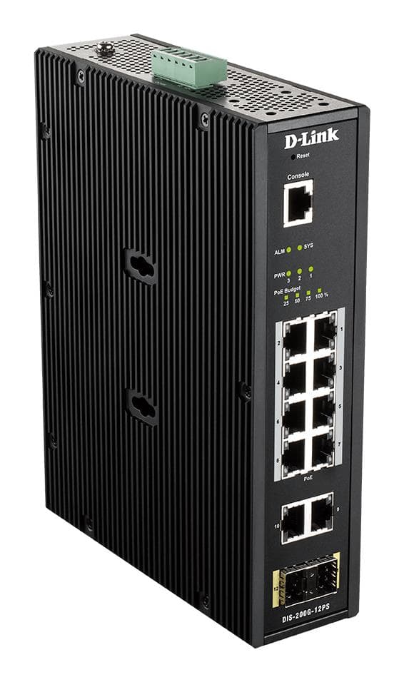 SWITCH INDUSTRIAL D-Link gigabit smart managed PoE, 2 x SFP, 8 x 10/100/1000Base-T PoE+, 2 x10/100/1000Base-T, carcasa metal "DIS-200G-12PS"