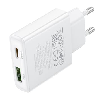 INCARCATOR retea Borofone "BN24", Quick Charge 20W, 1 x USB, 1 x USB Type-C, alb "6941991115639" — miniatură