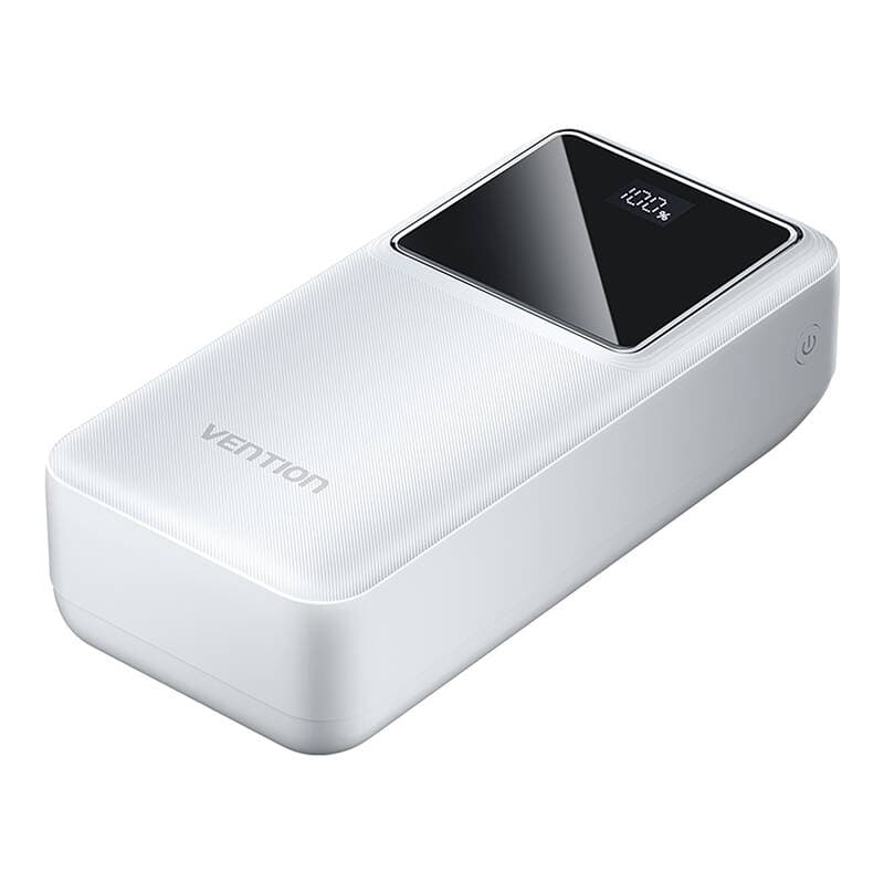 Power Bank Vention 30.000 mAh, 22.5W PD 20W, QC, &nbsp;1x USB-C, 2x USB-A, 1x micro USB (doar pt incarcare), afisaj LED, cablu USB A - USB-C 30cm inclus, 700g, alb, "FHMW0" - 6922794785632 — miniatură