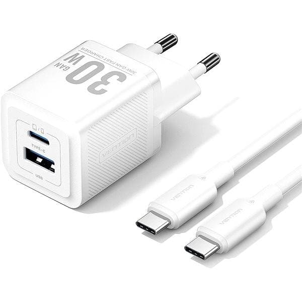 Alimentator retea Vention, 30W, PD 30W, 1 x USB-C, 1 x USB-A, Cablu USB-C 1m inclus, alb, "TZ-FEQW0-EU-01" - 6922794786387