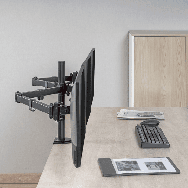 SUPORT de birou LOGILINK, pt 3 TV/monitor plat, curbat, diag. max 27 inch, rotatie, inclinare, pivotare, orizontala, verticala, totala, max 7 Kg x 3, "BP0173" — miniatură