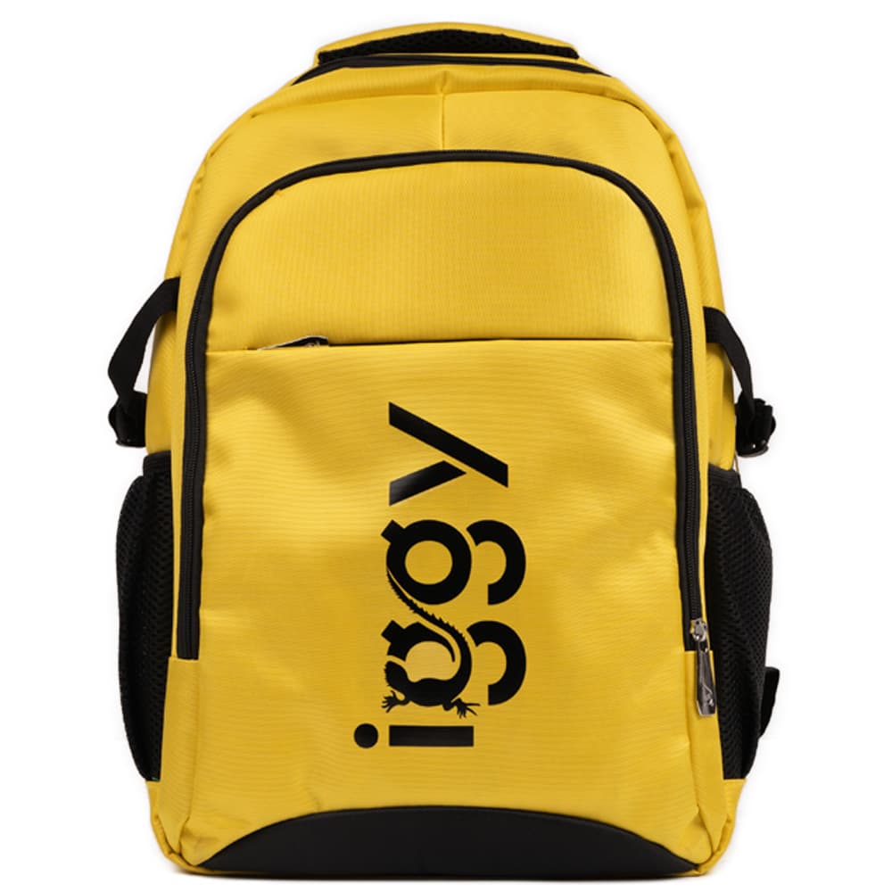 RUCSAC IGGY RIDER, pt. notebook de max. 15.6", 2 compartimente, buzunar frontal, troler strap, water-resistant, poliester, galben/negu, "IGBP-RIDER" — miniatură