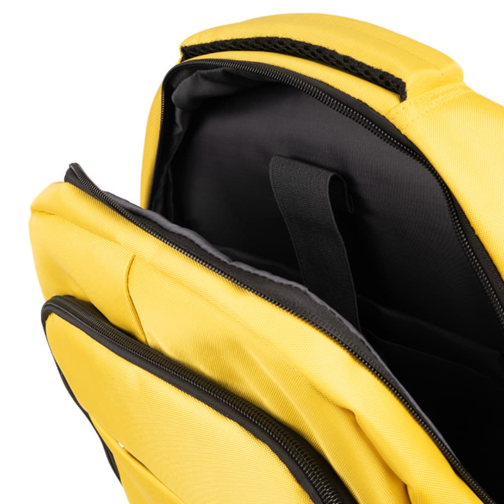 RUCSAC IGGY RIDER, pt. notebook de max. 15.6", 2 compartimente, buzunar frontal, troler strap, water-resistant, poliester, galben/negu, "IGBP-RIDER" — miniatură