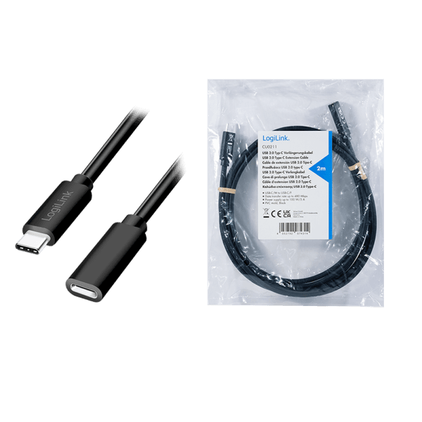 CABLU alimentare si date LOGILINK, pt. smartphone, USB 2.0, USB Type-C (T) la USB Type-C (M), 2m, PD 100W, 2 x ecranat, plastic, negru, "CU0211" — miniatură