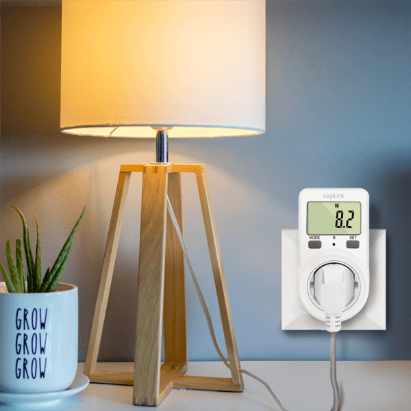 PRIZA LOGILINK, Schuko x 1, conectare prin Schuko (T), contor de cost energie, 16 A, afisaj energie / putere / tarif cost, baterie incorporata, IP20, alb, "EM0002B" — miniatură