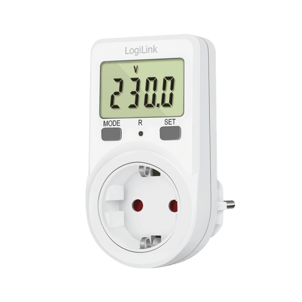 PRIZA LOGILINK, Schuko x 1, conectare prin Schuko (T), contor de cost energie, 16 A, afisaj energie / putere / tarif cost, baterie incorporata, IP20, alb, "EM0002B" — miniatură