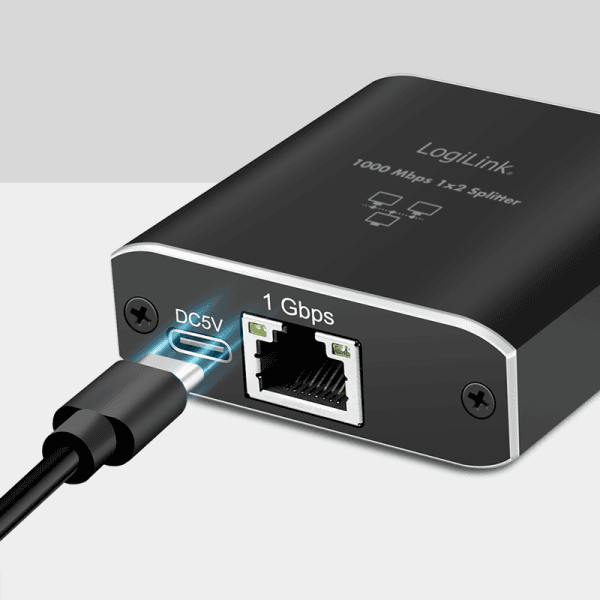 SPLITTER RETEA Logilink, 1 la 2 Gigabit 1000 Mbit/s, USB power, pana la 100m, negru, "NS0011" — miniatură