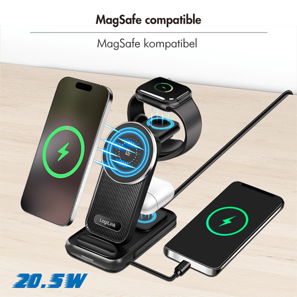STATIE INCARCARE USB-C LOGILINK pt. Apple MagSafe, 4-in-1 wireless, incarca 4 echip. in acelasi timp, 20.5W, prot. supracurent/ supratensiune/ suprasarcina/, negru, "PA0292" — miniatură