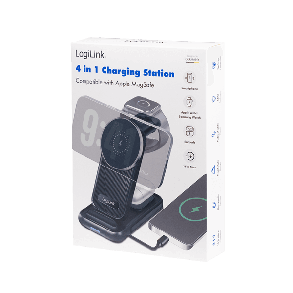STATIE INCARCARE USB-C LOGILINK pt. Apple MagSafe, 4-in-1 wireless, incarca 4 echip. in acelasi timp, 20.5W, prot. supracurent/ supratensiune/ suprasarcina/, negru, "PA0292" — miniatură