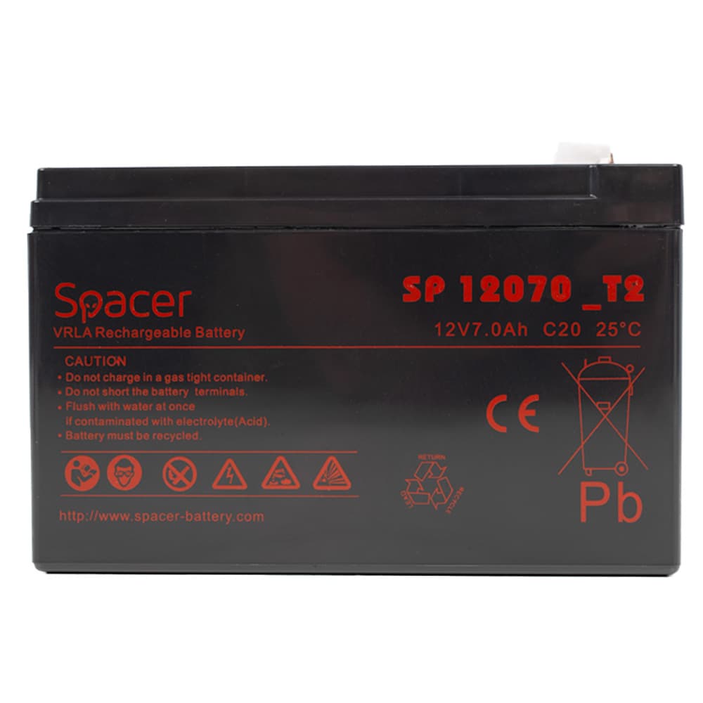 ACUMULATOR UPS SPACER 12V / 7Ah, dimensiuni: 151x66x96mm, inaltime+terminal: 102mm, terminal F2(T2), "SP-BAT-12V7AH" — miniatură