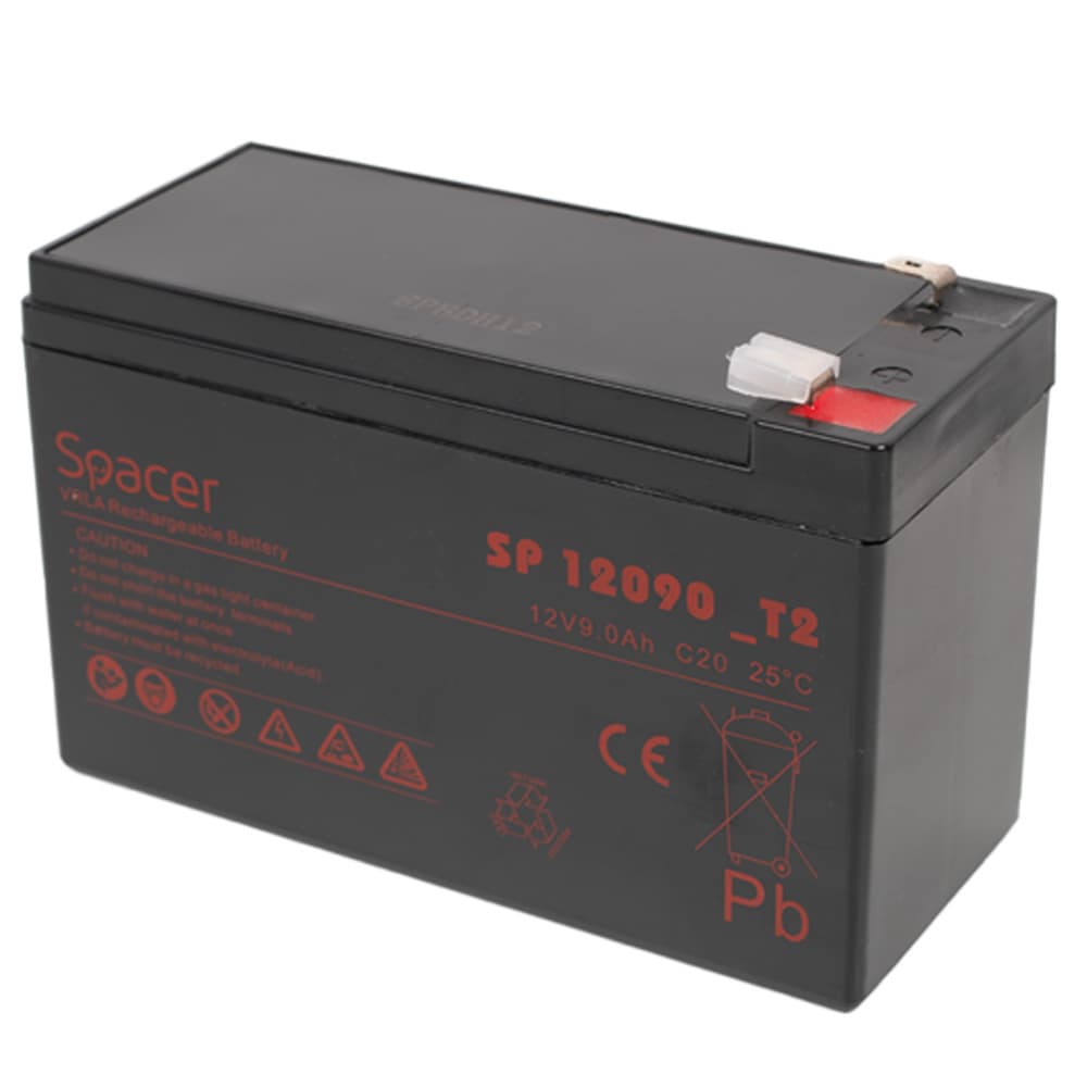ACUMULATOR UPS SPACER 12V / 9Ah, dimensiuni: 151x66x96mm, inaltime+terminal: 102mm, terminal F2(T2), SP-BAT-12V9AH, "SP-BAT-12V9AH"