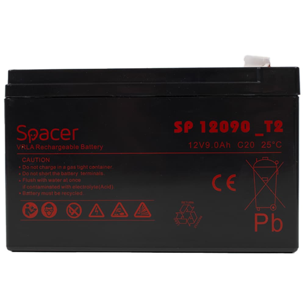 ACUMULATOR UPS SPACER 12V / 9Ah, dimensiuni: 151x66x96mm, inaltime+terminal: 102mm, terminal F2(T2), SP-BAT-12V9AH, "SP-BAT-12V9AH" — miniatură