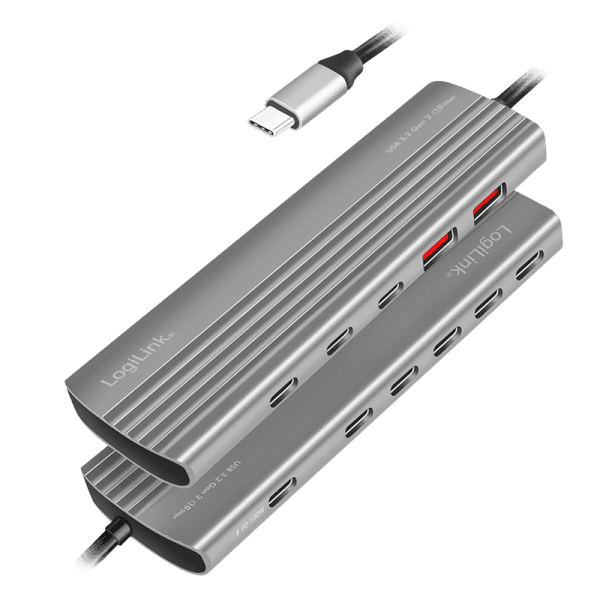 HUB extern LOGILINK, porturi USB: USB-A 2.0 x 2, USB Type-C x 8, conectare prin USB 3.2 Type C, PD 100W, protectie: supracurent, supratensiune, suprasarcina si scurtcircuit, gri, "UA0415" — miniatură