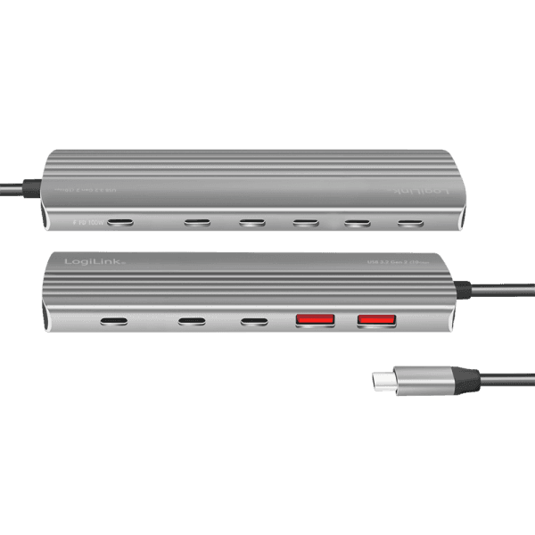 HUB extern LOGILINK, porturi USB: USB-A 2.0 x 2, USB Type-C x 8, conectare prin USB 3.2 Type C, PD 100W, protectie: supracurent, supratensiune, suprasarcina si scurtcircuit, gri, "UA0415" — miniatură