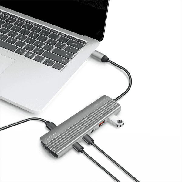 HUB extern LOGILINK, porturi USB: USB-A 2.0 x 2, USB Type-C x 8, conectare prin USB 3.2 Type C, PD 100W, protectie: supracurent, supratensiune, suprasarcina si scurtcircuit, gri, "UA0415" — miniatură