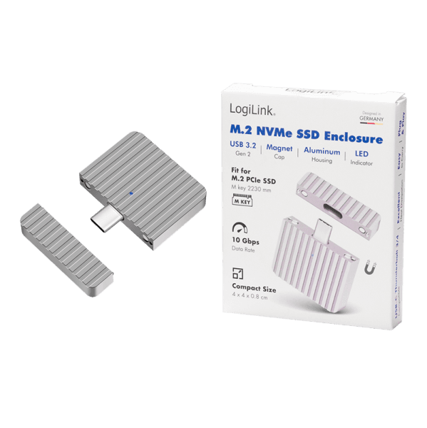 RACK extern LOGILINK, pt. SSD, M.2, M.2 PCIe NVME, interfata PCIe NVMe USB-C 3.2, aluminiu, argintiu, "UA0423" — miniatură