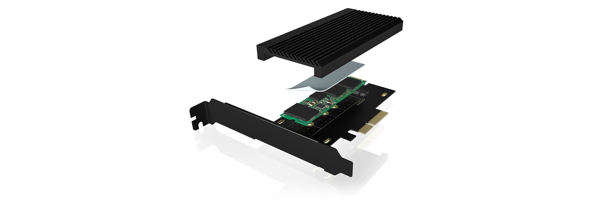 ADAPTOR Icy Box fixare bracket, SSD M.2 NVMe PCIe la PCIe 4.0 x3, radiator, metal, negru, "IB-PCI208-HS" — miniatură