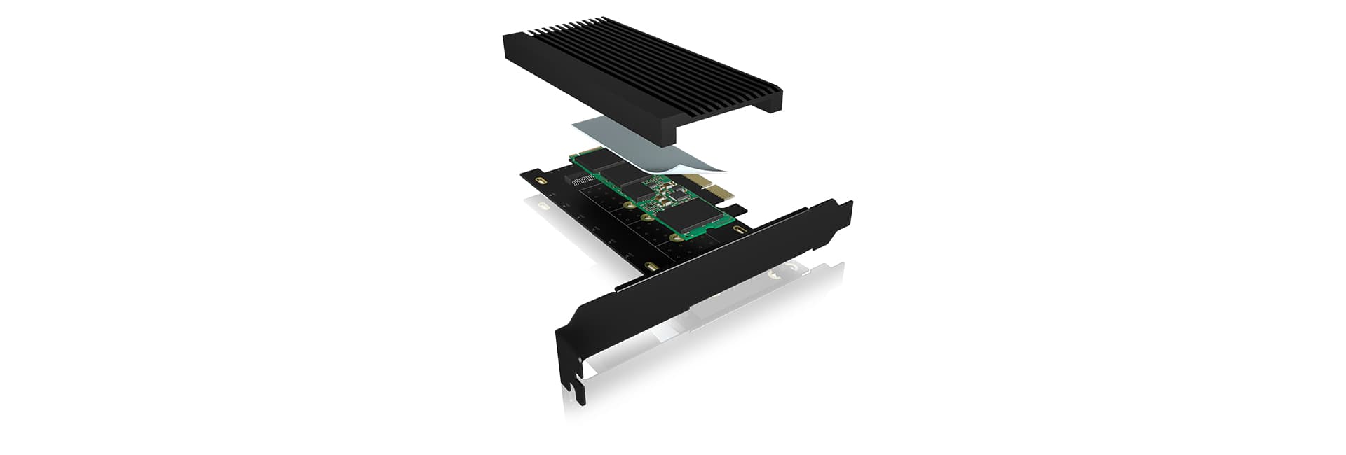 ADAPTOR Icy Box fixare bracket, SSD M.2 NVMe PCIe la PCIe 4.0 x3, radiator, metal, negru, "IB-PCI208-HS" — miniatură