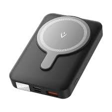 Power Bank Vention 10.000 mAh, 22.5W magnetic, wireless, 2 x USB-C, 1x USB-A, afisaj LED, stand integrat, 230g, negru, "FHTB0" - 6922794785502