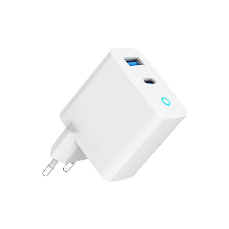 ALIMENTATOR retea 220V GEMBIRD, universal, 1 x USB Type-C D 30W, 1 x USB-A 3.0 QC 30W, indicator LED, tehnologie GaN, alb, "TA-UC-PDQC30L-W-01" — miniatură