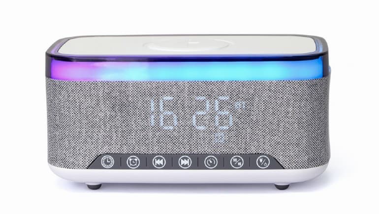 CEAS digital + Boxa + ALIMENTATOR wireless GEMBIRD, Bluetooth V5.0, 2 x 5W, 1200mAh, RGB lights, Functii: FM/TF/USB/AUX/ora/alarma, black/grey, "DAC-SPKBT-QC15-BK" — miniatură
