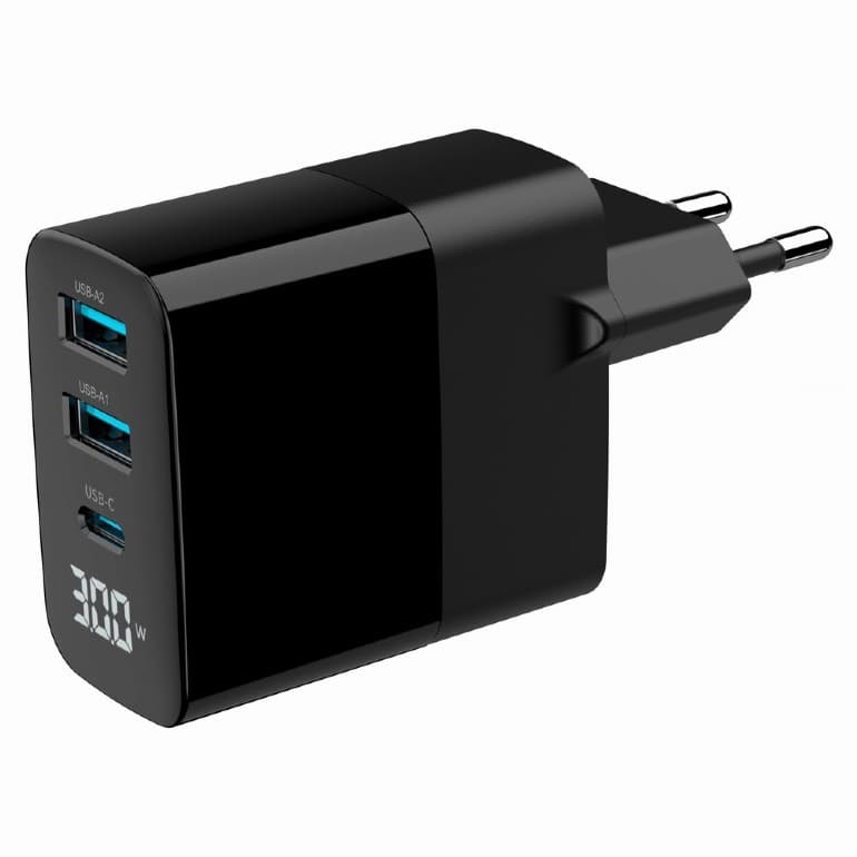 ALIMENTATOR retea 220V GEMBIRD, universal, 1 x USB Type-C D 30W, 2 x USB-A 3.0 QC 18W, LCD display, tehnologie GaN, negru, "TA-UC-PDQC30LCD-BK-02"