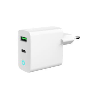 ALIMENTATOR retea 220V GEMBIRD, universal, 1 x USB Type-C D 20W, 1 x USB-A 3.0 QC 18W, indicator LED, alb, "TA-UC-PDQC20L-W-01" — miniatură
