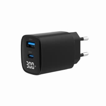 ALIMENTATOR retea 220V GEMBIRD, universal, 1 x USB Type-C D 30W, 1 x USB-A 3.0 QC 20W, LCD display, negru, "TA-UC-PDQC30LCD-BK-01"