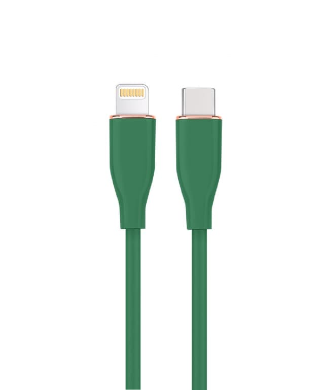 CABLU alimentare si date GEMBIRD, pt. smartphone, USB 2.0 Type-C (T) la Lightning (T), 20W, 1.5m, protectie silicon, verde, "CC-USB2S-CM8PM-1.5M-G"