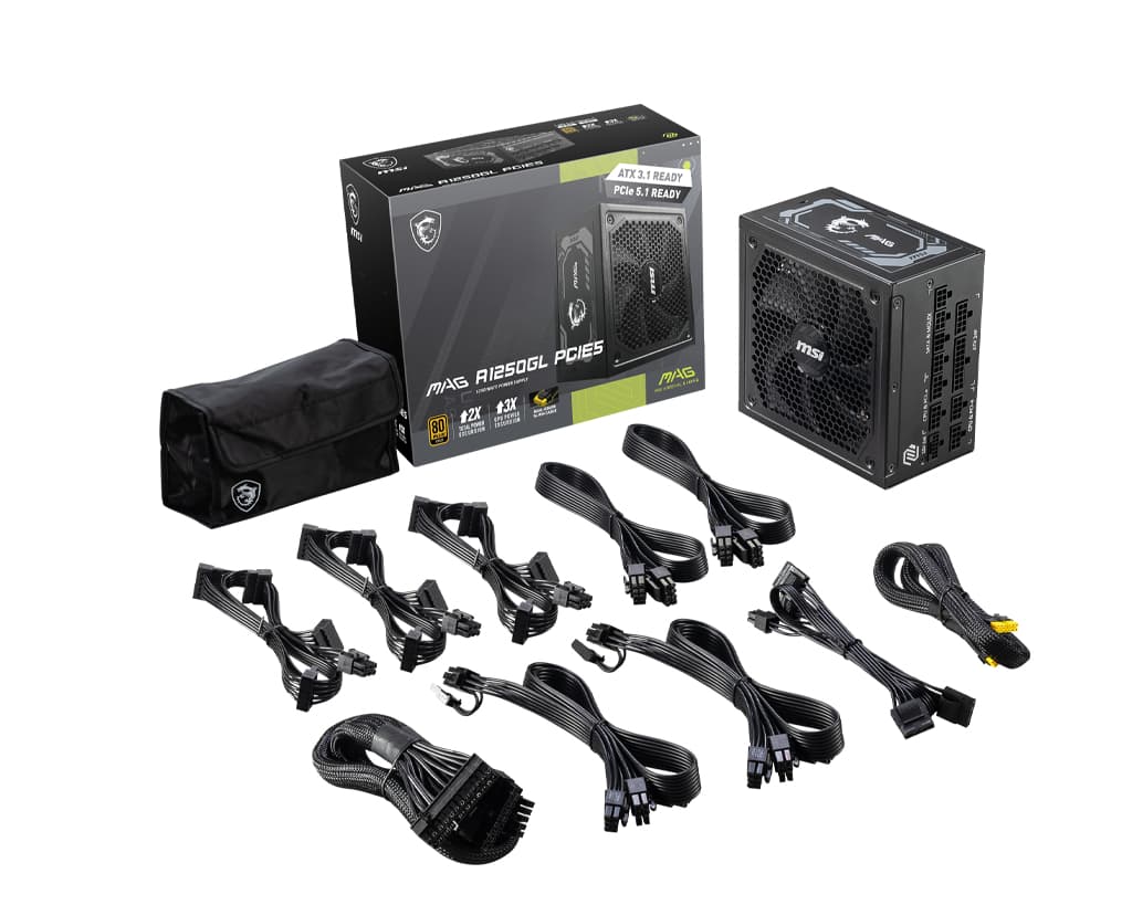 MSI MAG A1250GL PCIE5 EU 1250W Fully-Modular 80 Plus Gold Color Box Pallet packing7Y Warranty "MAG A1250GL" — miniatură