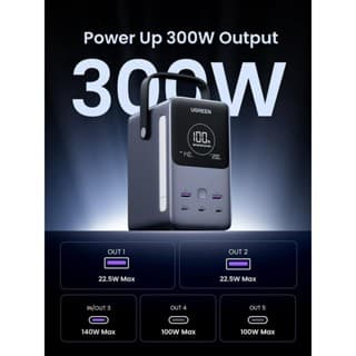 POWER BANK Ugreen "PB770", 48000mAh, PD 3.0 + QC 3.0 300W, 2 x USB; 3 x USB Type-C, digital display pt. status baterie, total 5A, gri, "25286" - 6941876222865 — miniatură