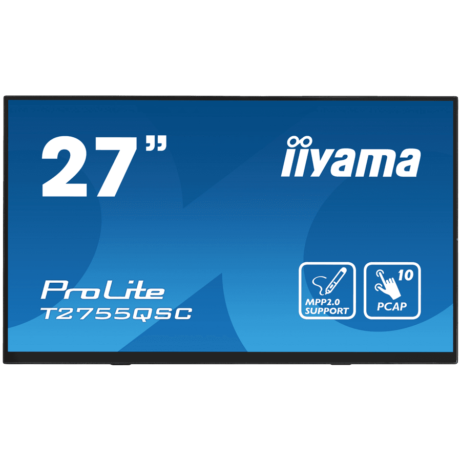 IIYAMA Monitor LED T2755QSC-B1 27" Optical Bonded PCAP 10pt IPS Edge to edge glass 2560 x 1440 @75Hz 400 cd/m2 HDMI DP USB Hub Tilt angle15° up; 70° down "T2755QSC-B1"