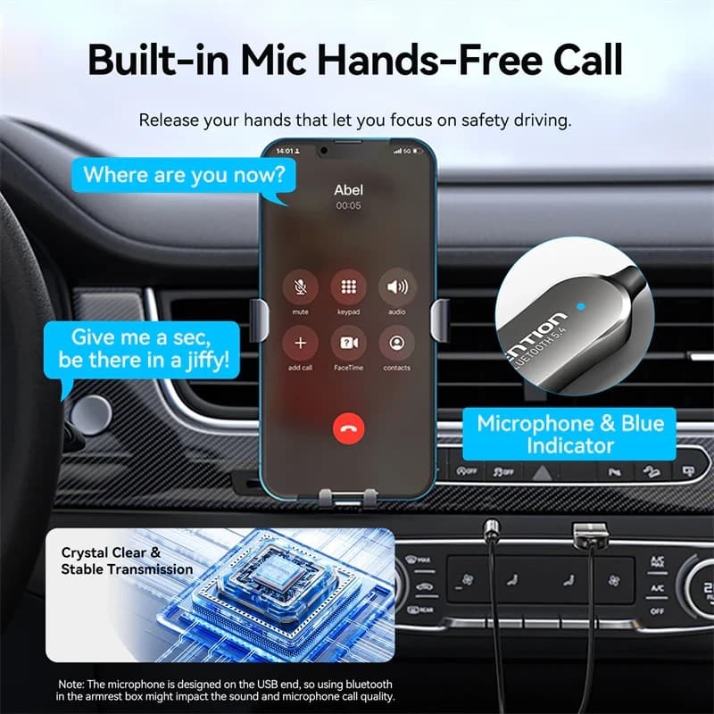 Adaptor Bluetooth audio Vention, conectare prin USB 2.0, Jack 3.5 mm, Bluetooth 5.4, Cablu 1.5m, gri, "NAIHG" - 6922794782969 — miniatură