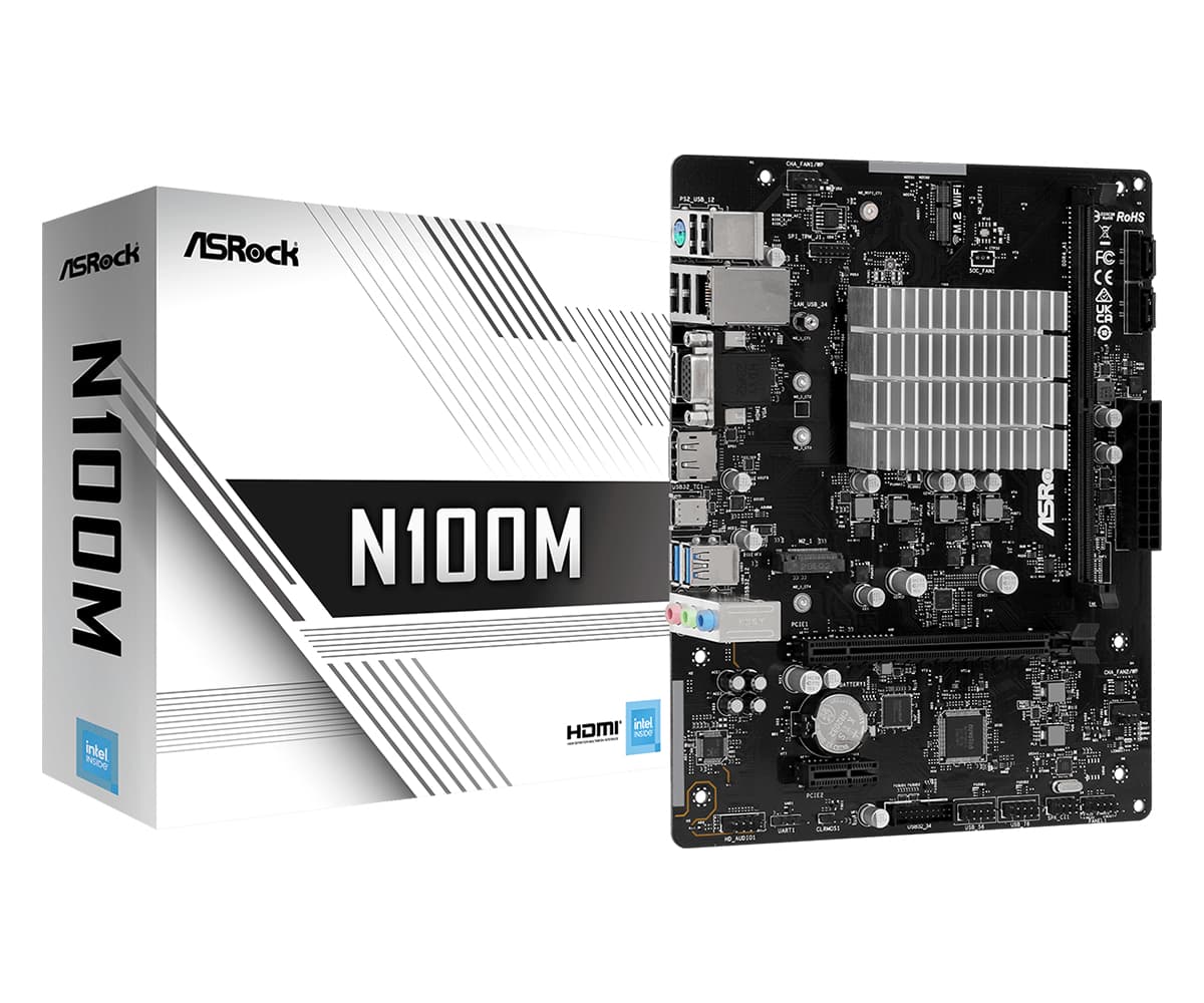 Placa de baza ASRock N100M Intel N100 CPU(3,4GHz) mATX HDMI/DVI DDR4 retail "90-MXBK80-A0UAYZ" — miniatură