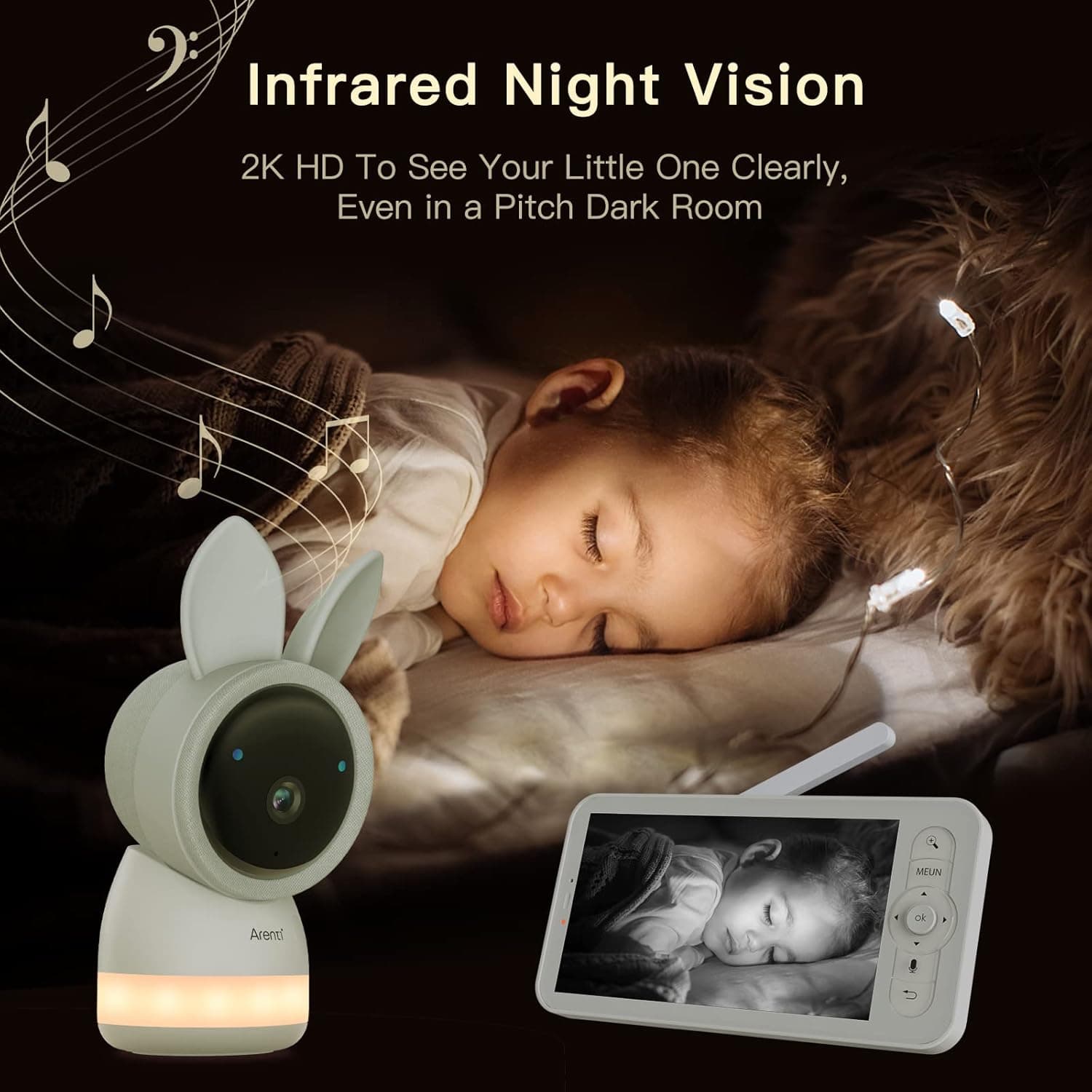 Kit supraveghere bebelusi Arenti, 2K, 3MP, zoom 4X, mini, wireless, microSD max 256GB, detectie miscare si sunet, audio bidirectional, ecran 5inch,720p HD, max 300m, microSD max 128GB, pan si tilt, "AInanny" — miniatură
