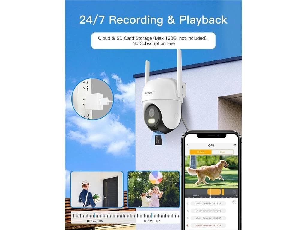 Camera supraveghere Arenti, 2.5K, 4 MP, dome, wireless 2.4/5 GHz, microSD max 128 GB, exterior, audio bidirectional, compatibil Alexa si Google Assistant, pan si tilt, "OP1" — miniatură