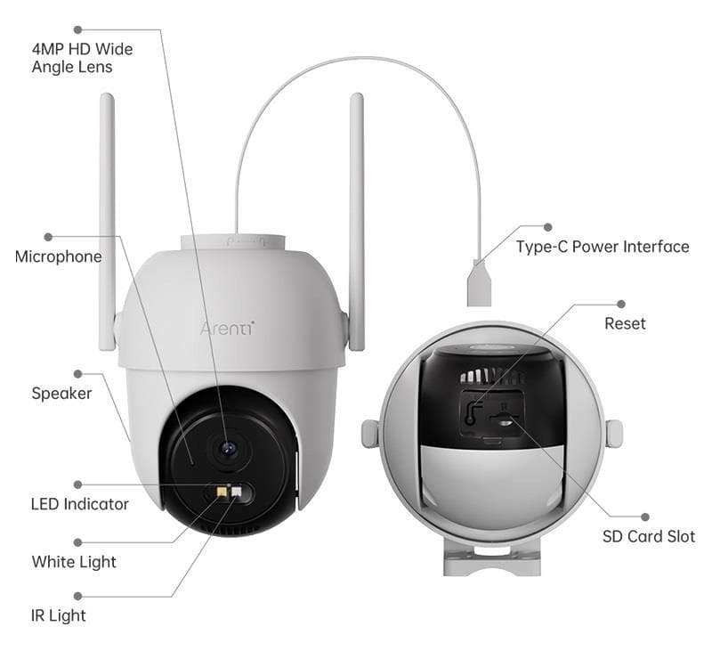 Camera supraveghere Arenti, 2.5K, 4 MP, dome, wireless 2.4/5 GHz, microSD max 128 GB, exterior, audio bidirectional, compatibil Alexa si Google Assistant, pan si tilt, "OP1" — miniatură