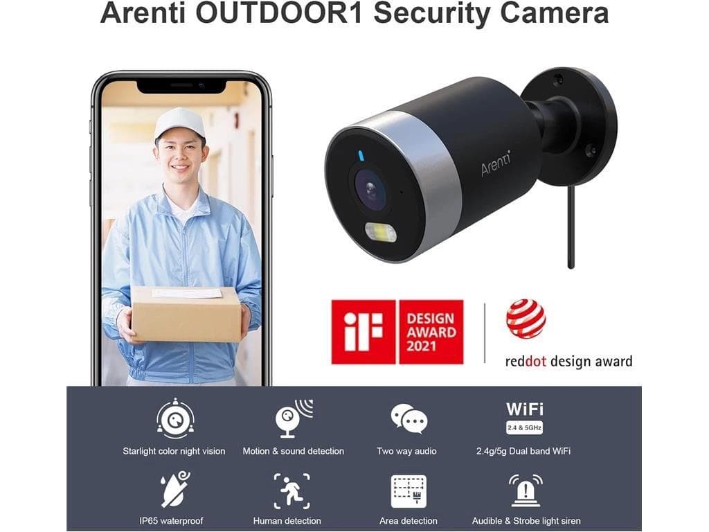 Camera supraveghere Arenti, 4MP ultra HD, bullet, wireless, exterior, night vision 10m, audio bidirectional, compatibil Alexa si Google Assistant, "OUTDOOR1" — miniatură