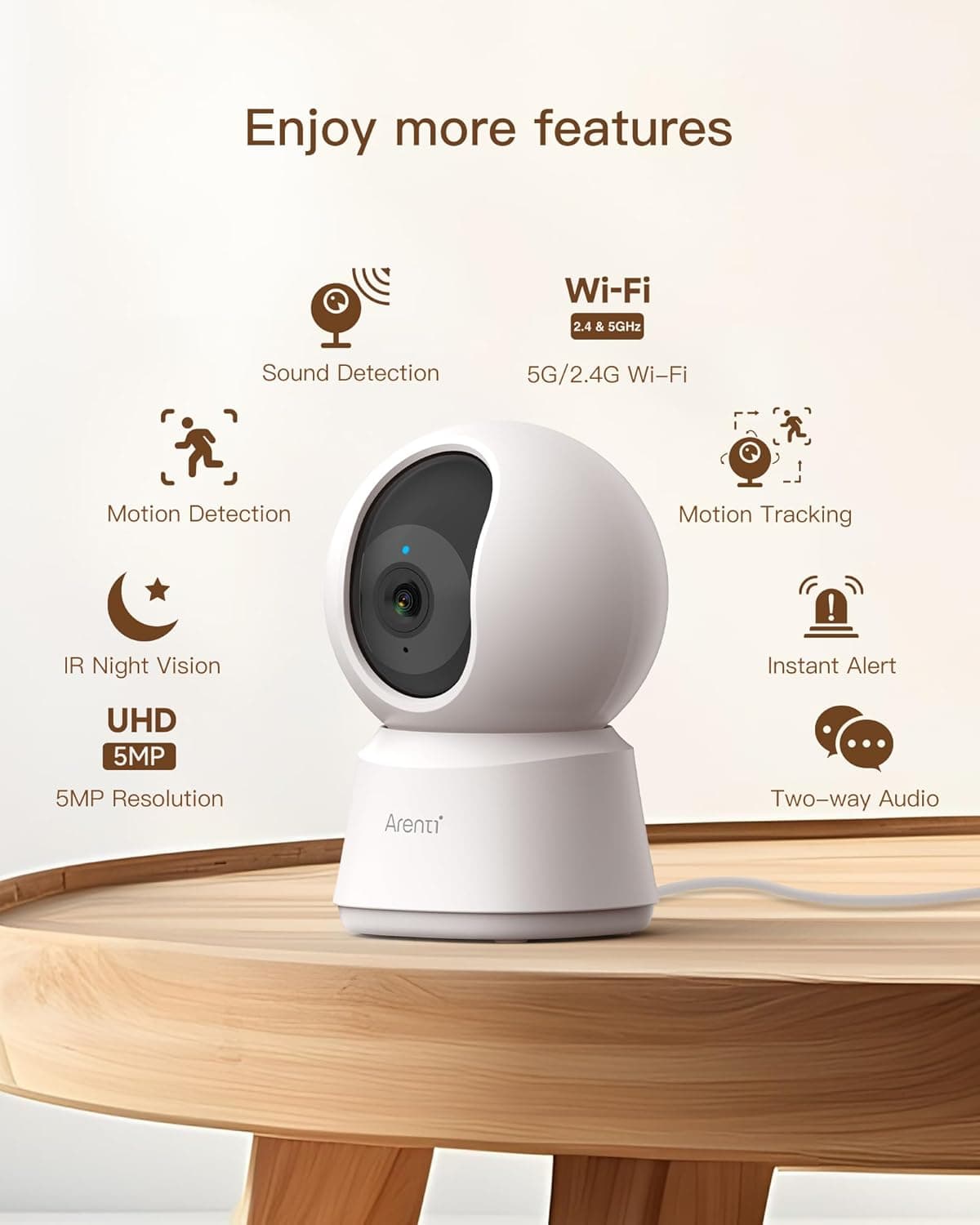 Camera supraveghere Arenti, 3K, 5 MP, mini, wireless 2.4 GHz, 5 GHz, night vision 10m, audio bidirectional, compatibil Alexa si Google Assistant, 355grade pan si tilt, "P2F" — miniatură