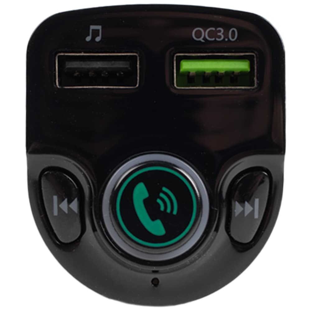 MODULATOR AUTO FM SPACER, Bluetooth 5.0. 1xUSB QC3.0 & 1xUSB max. 5V/3.1A, 12V-24V, max. 10-15m, mic max. 0-2m, format MP3/WMA, 206 canale 87.5-108Mhz, USB disk, microSD, answer/reject/hang up/redial, black, "SPFM-01-QC" — miniatură
